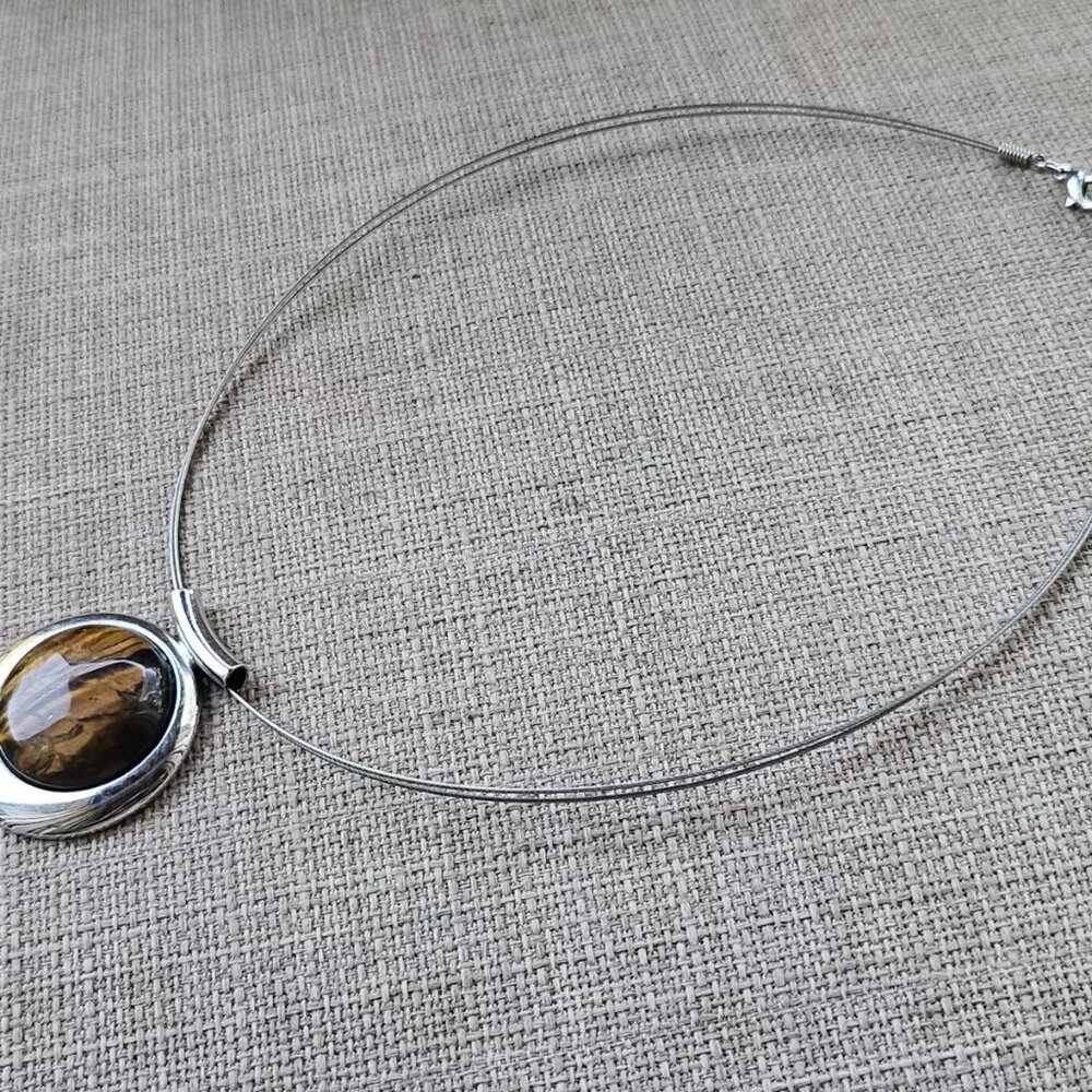 Vintage Necklace Silver Tone Wired Round Pendant Fashion Necklace Jewelry - Picture 8 of 11